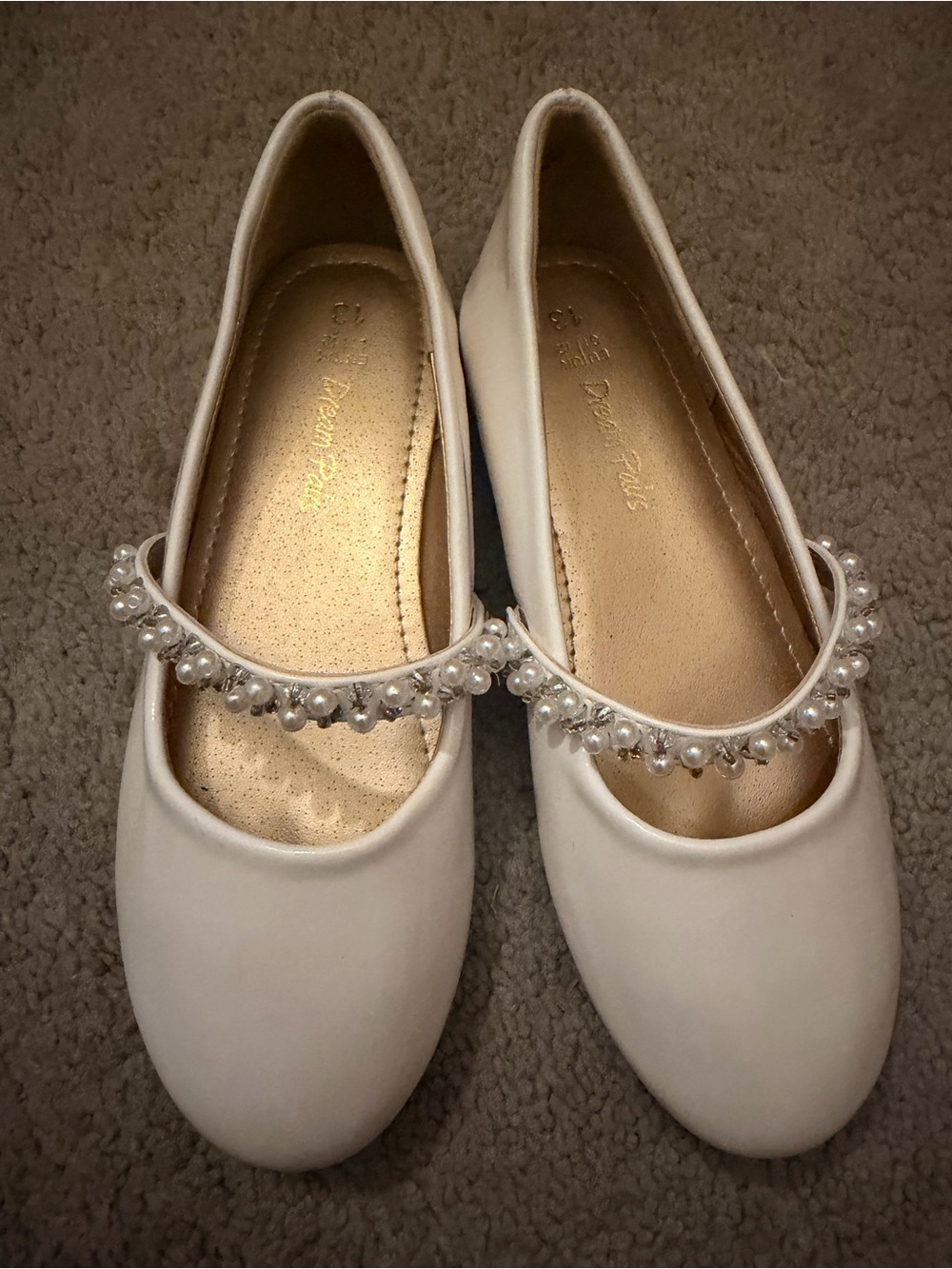 Girls White Pearl Strap Dress Flats by